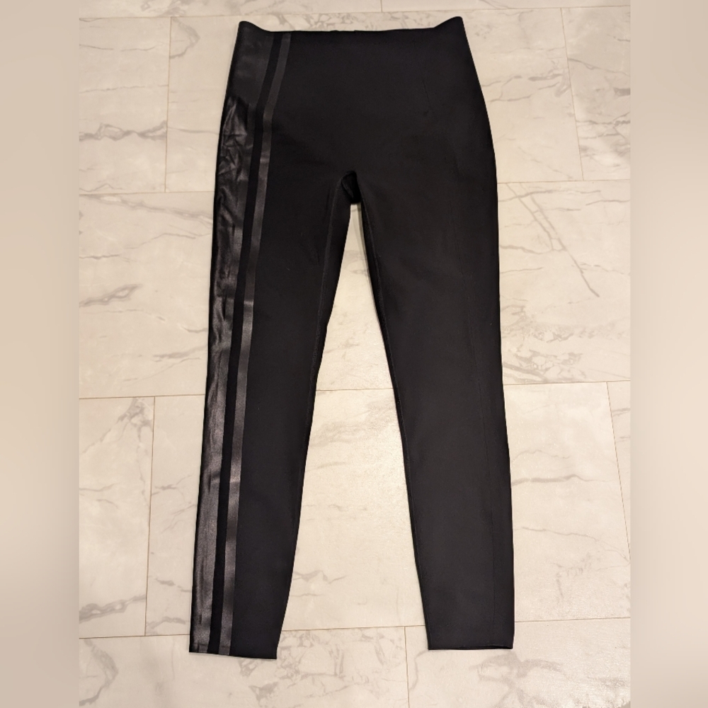 Spanx Black High-Waist Leggings with Side Stripe